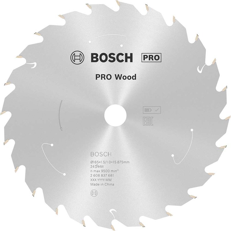 Bosch PRO Cordless Wood Cutting Circular Saw Blade 165mm 24T 15.875mm