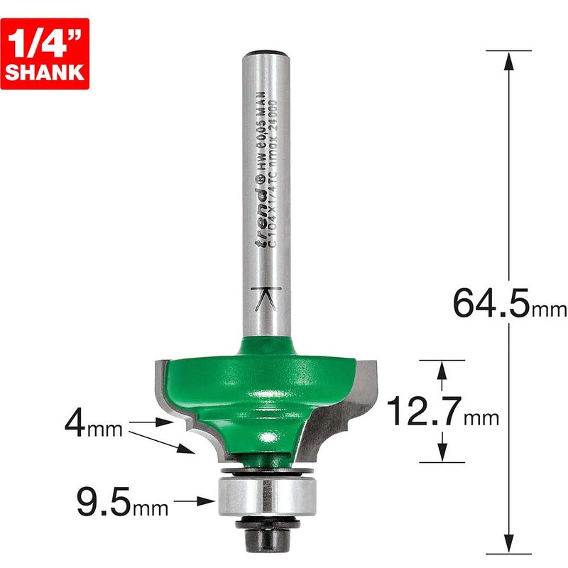 Trend CRAFTPRO Bearing Guided Broken Ogee Quirk Router Cutter 4mm 12.7mm 1/4"