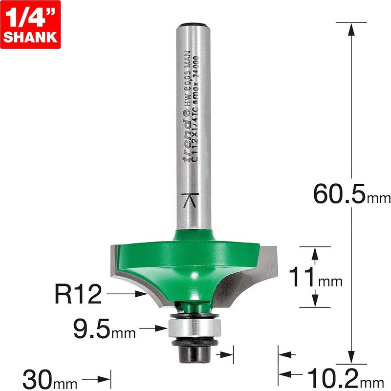 Trend CRAFTPRO Bearing Guided Flat Ovolo Router Cutter 30mm 11mm 1/4"