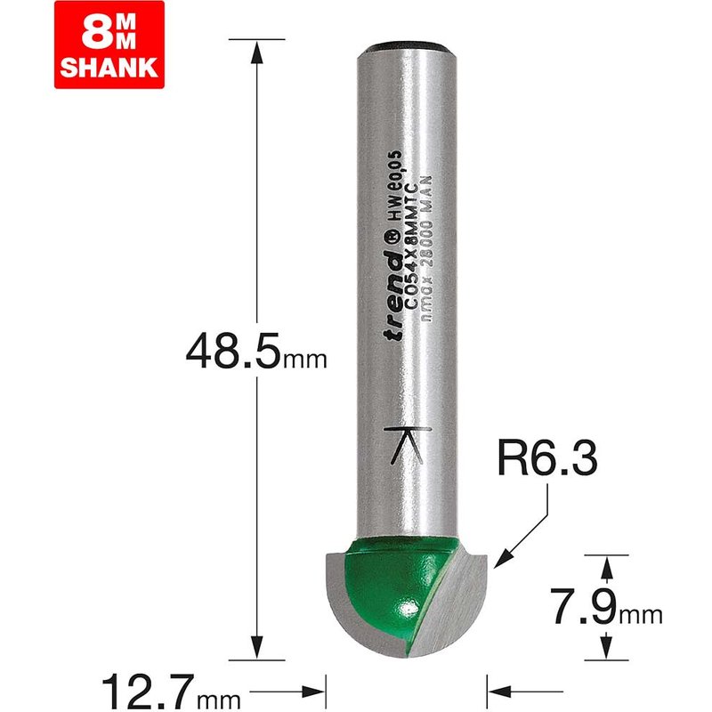 Trend CRAFTPRO Radius Router Cutter 12.7mm 7.9mm 8mm