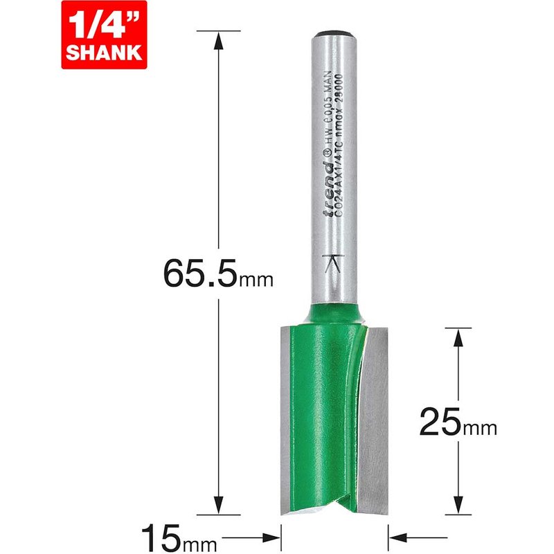 Trend C024A x 1/4 TCT Two Flute Cutter 15.0 x 25.4mm C024AX1/4TC