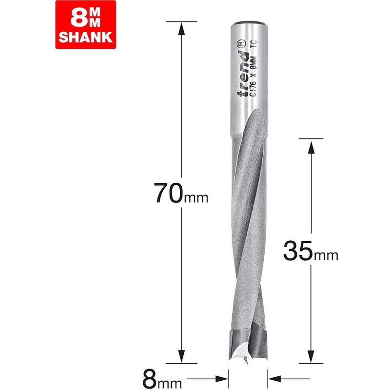 Trend CRAFTPRO Router Dowel Drill 8mm 35mm 8mm