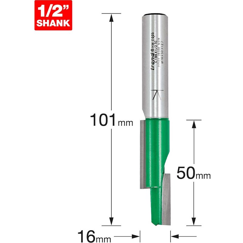 Trend CRAFTPRO Staggered Mortise Router Cutter 16mm 50mm 1/2"