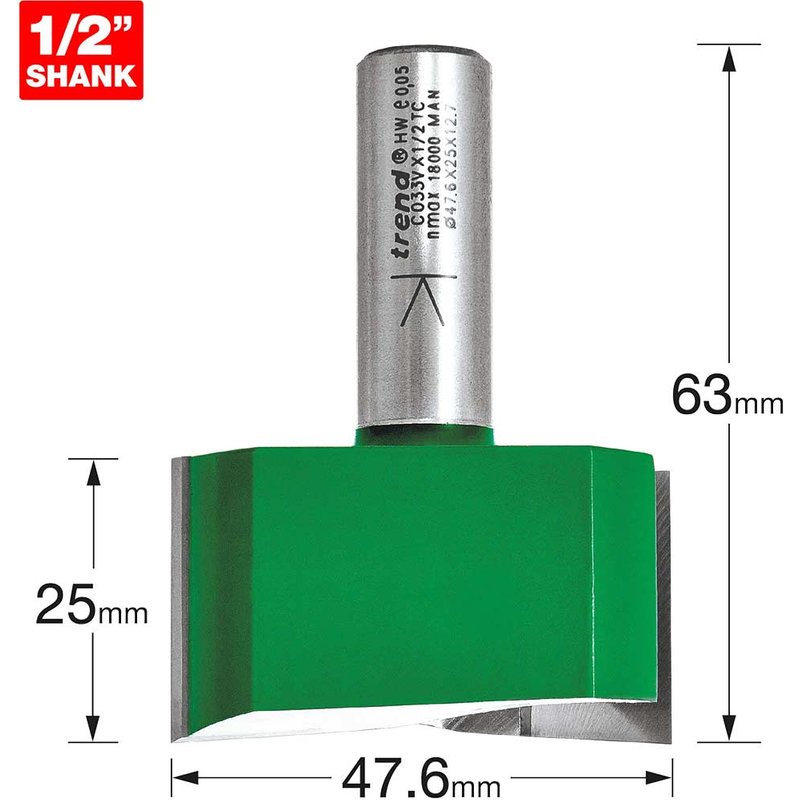Trend CRAFTPRO Two Flute Straight Router Cutter 47.6mm 32mm 1/2"