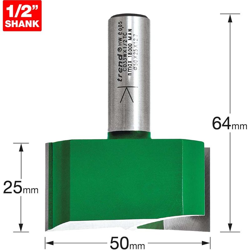 Trend CRAFTPRO Two Flute Straight Router Cutter 50mm 25mm 1/2"