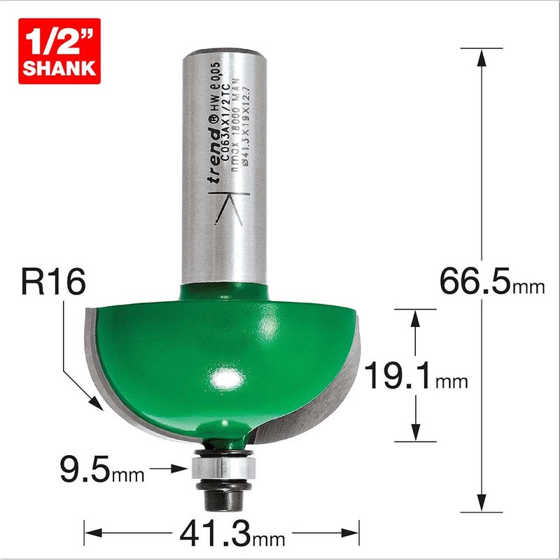 Trend CRAFTPRO Radius Bearing Guided Router Cutter 41.3mm 19mm 1/2"