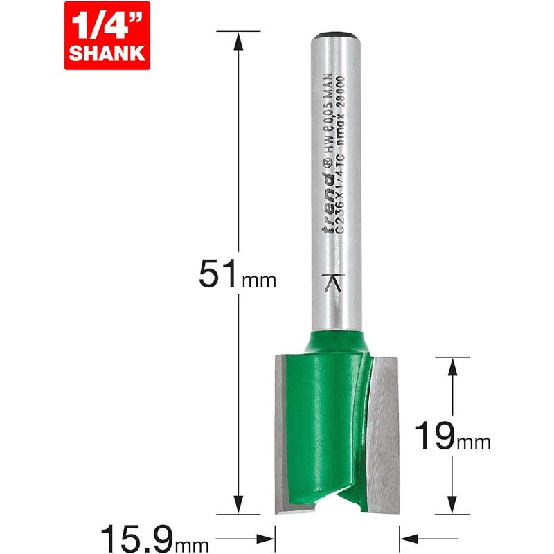 Trend CRAFTPRO Hinge Recesser Router Cutter 15.9mm 19mm 1/4"