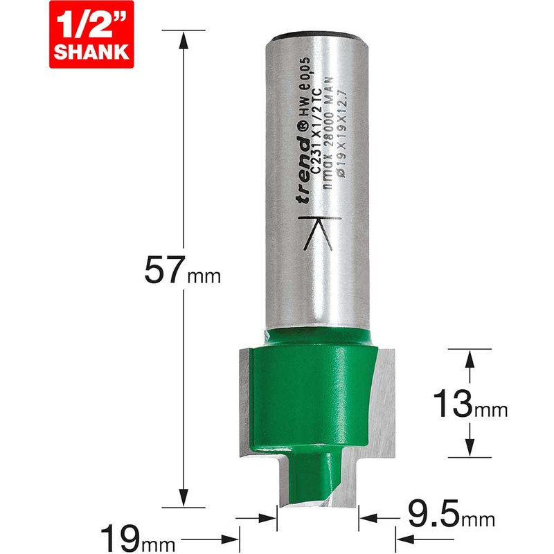 Trend CRAFTPRO Stepped Rebate Router Cutter 9.5mm 13mm 1/2"