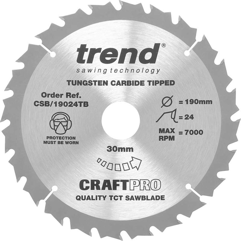 Trend CRAFTPRO Wood Cutting Cordless Saw Blade 190mm 24T 30mm