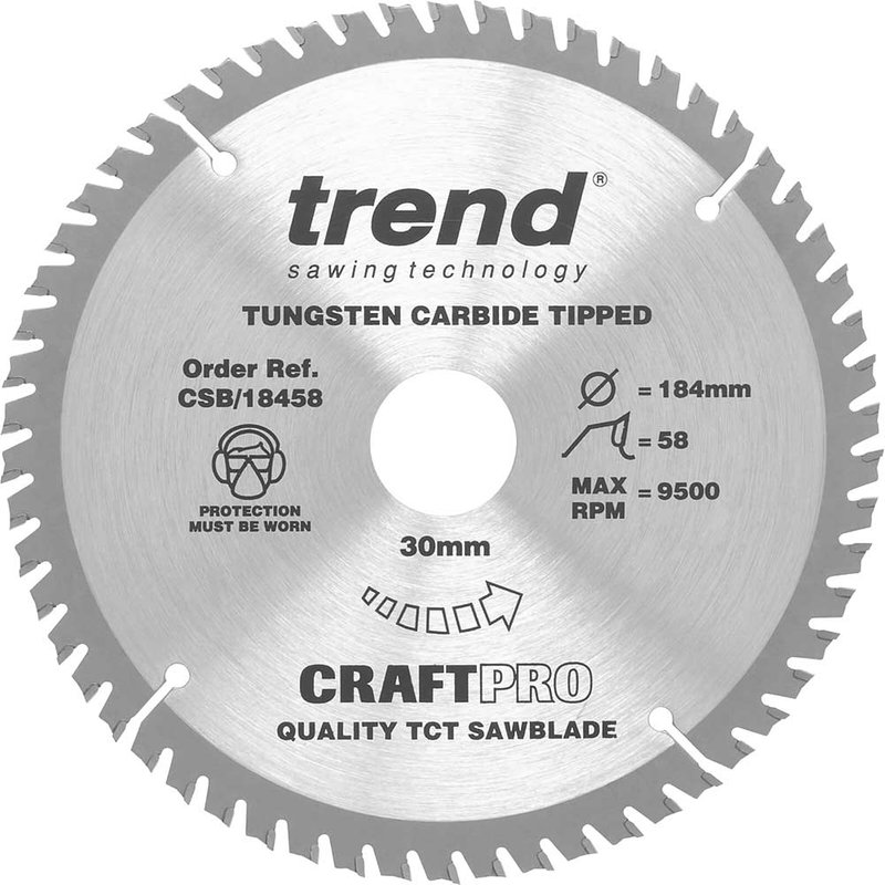 Trend CRAFTPRO Wood Cutting Saw Blade 184mm 58T 30mm