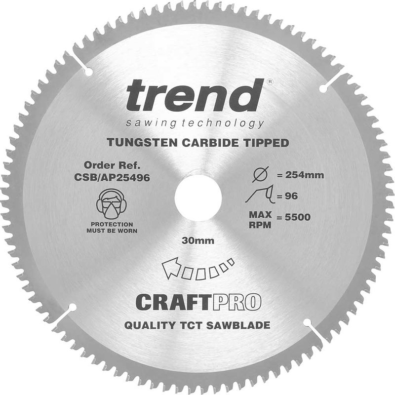 Trend CRAFTPRO Aluminium and Plastic Cutting Saw Blade 254mm 96T 30mm