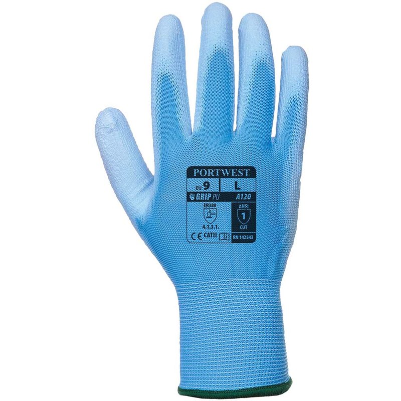 Portwest PU Palm General Handling Grip Gloves Blue XL