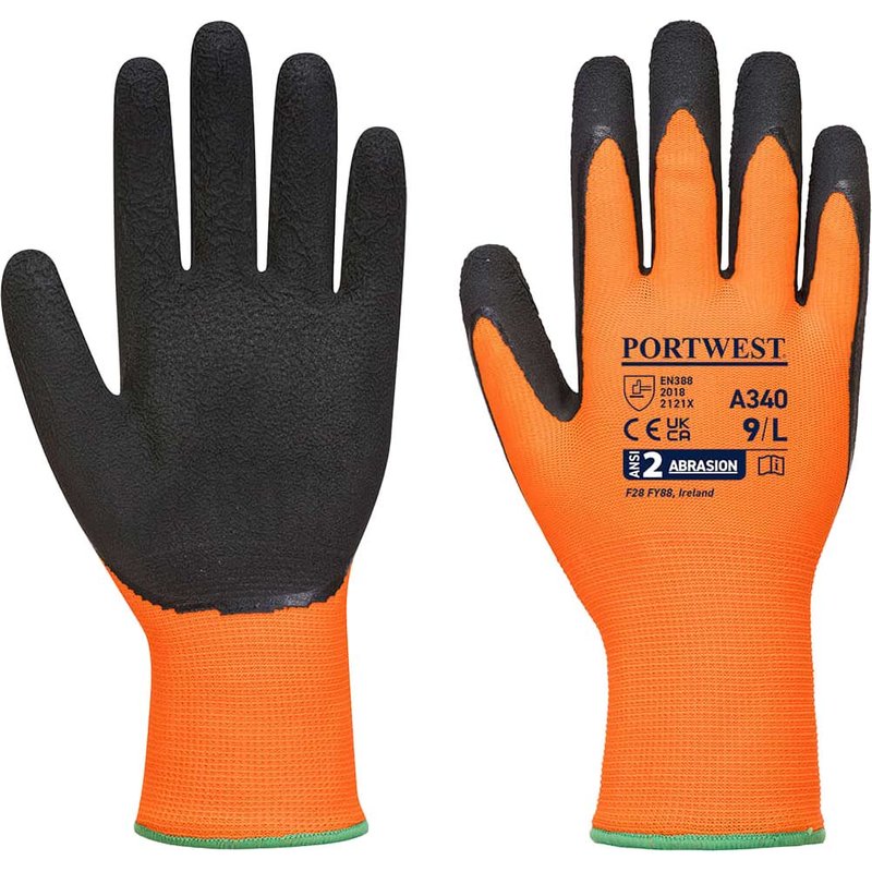 Portwest Latex Foam Hi Vis Grip Gloves Orange / Black S Pack of 1