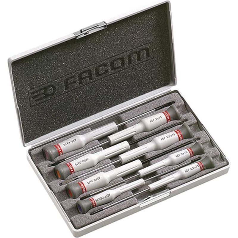 Facom Micro Tech 8 Piece Precision Slotted, Phillips and Pozi Screwdriver Set
