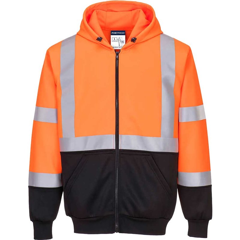 Portwest Hi Vis Two Tone Zipped Hoodie Orange / Black L