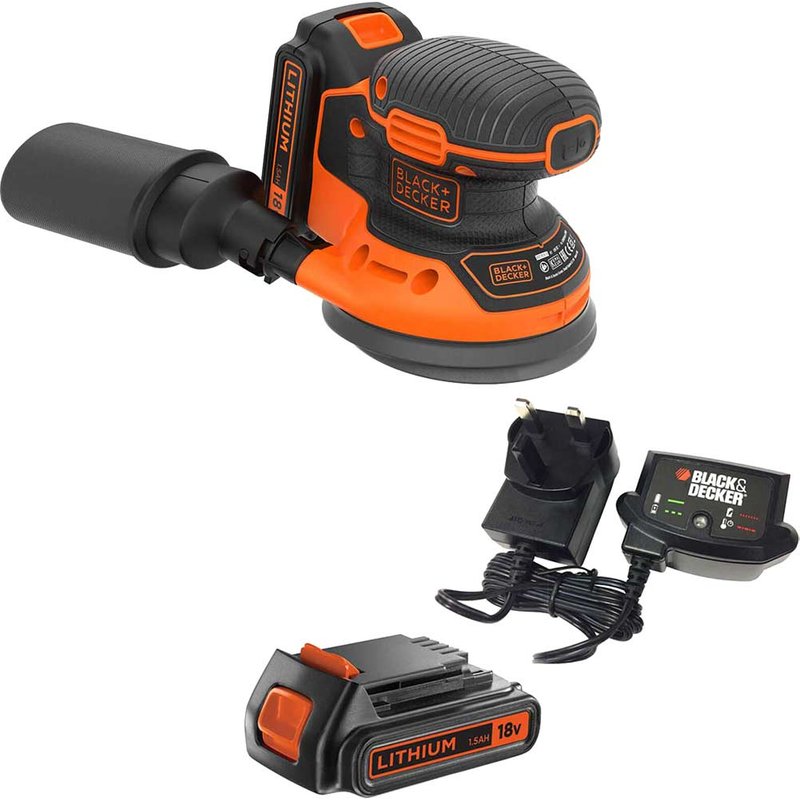 Black and Decker BDCROS18 18v Cordless Disc Sander 125mm 2 x 1.5ah Li-ion Battery Charger No Case
