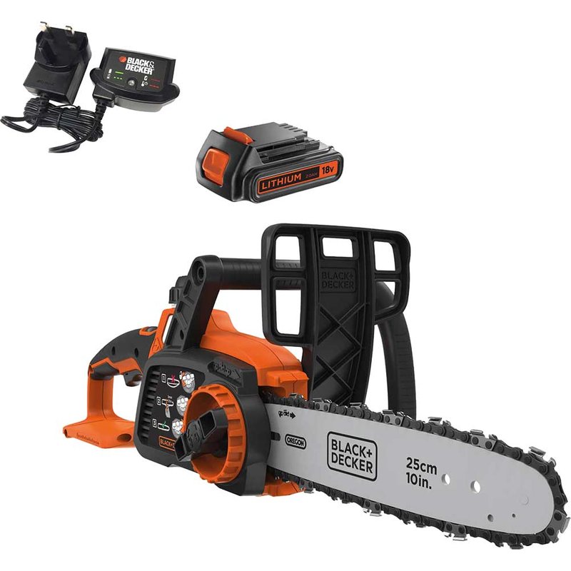 Black & Decker GKC1825L20-GB. Blade length: 25 cm Product colour: Black Orange Steel. Power source: Battery Battery capacity: 2 Ah Battery voltage: 18 V. Weight: 3.1 kg. Battery technology: Lithium-Ion (Li-Ion)