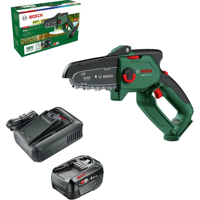 Bosch EASYCHAIN 18V-15-7 P4A 18v Cordless Brushless Chainsaw 150mm 1 x 2.5ah Li-ion Battery Charger
