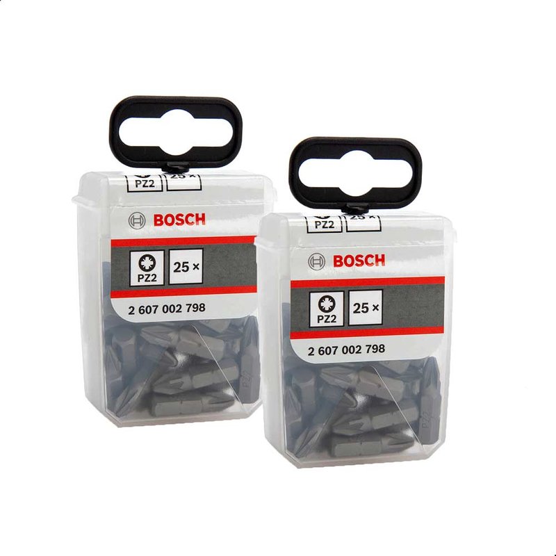 Bosch Expert 50 Piece Tic Tac Box Extra Hard Pozi Screwdriver Bit Set PZ2 25mm Pack of 50