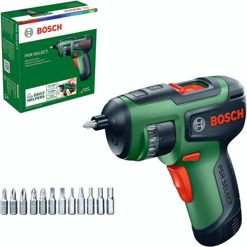 Bosch PSR SELECT 3.6v Cordless Screwdriver Set 1 x 1.5ah Integrated Li-ion Battery Charger Case