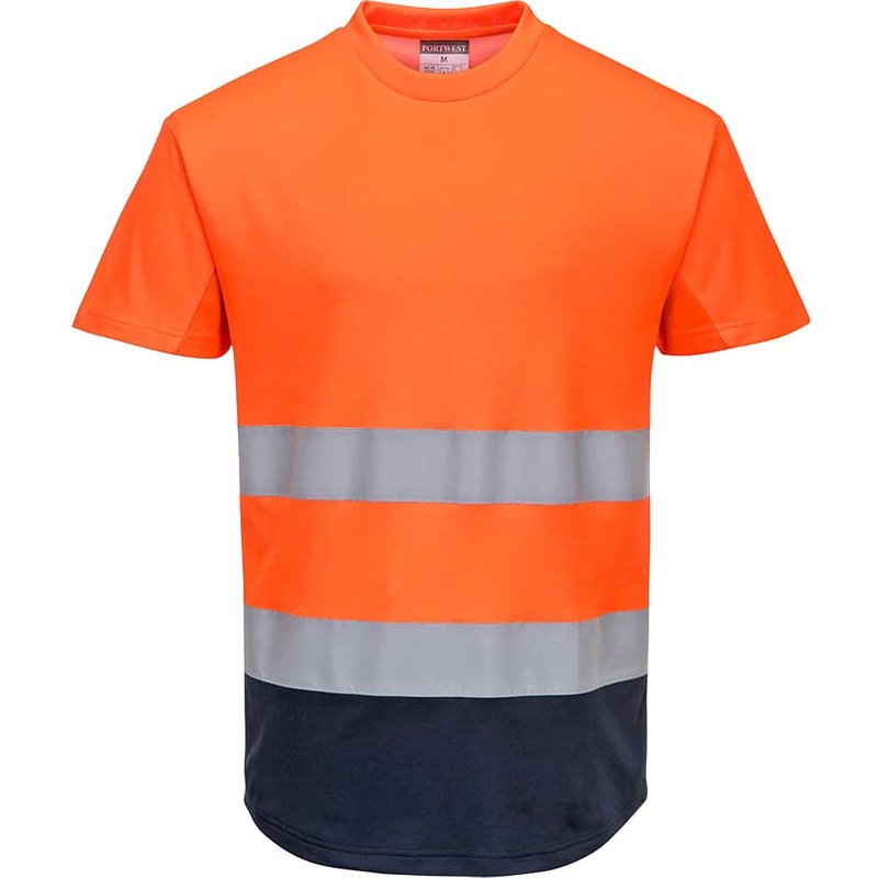 Portwest Hi Vis Contrast Mesh Insert Short Sleeve T Shirt Orange / Navy 2XL