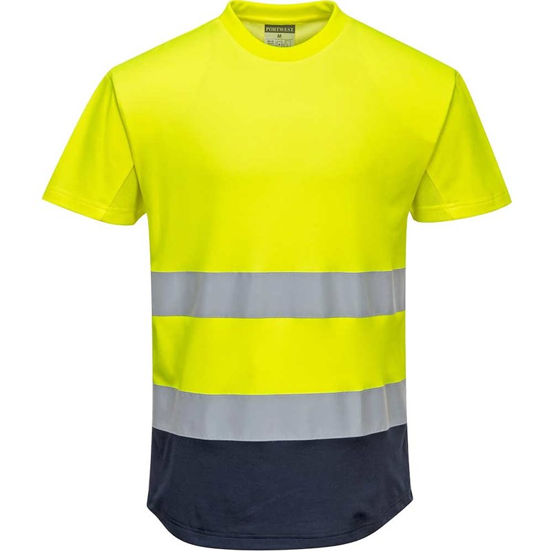 Portwest Hi Vis Contrast Mesh Insert Short Sleeve T Shirt Yellow / Navy 2XL