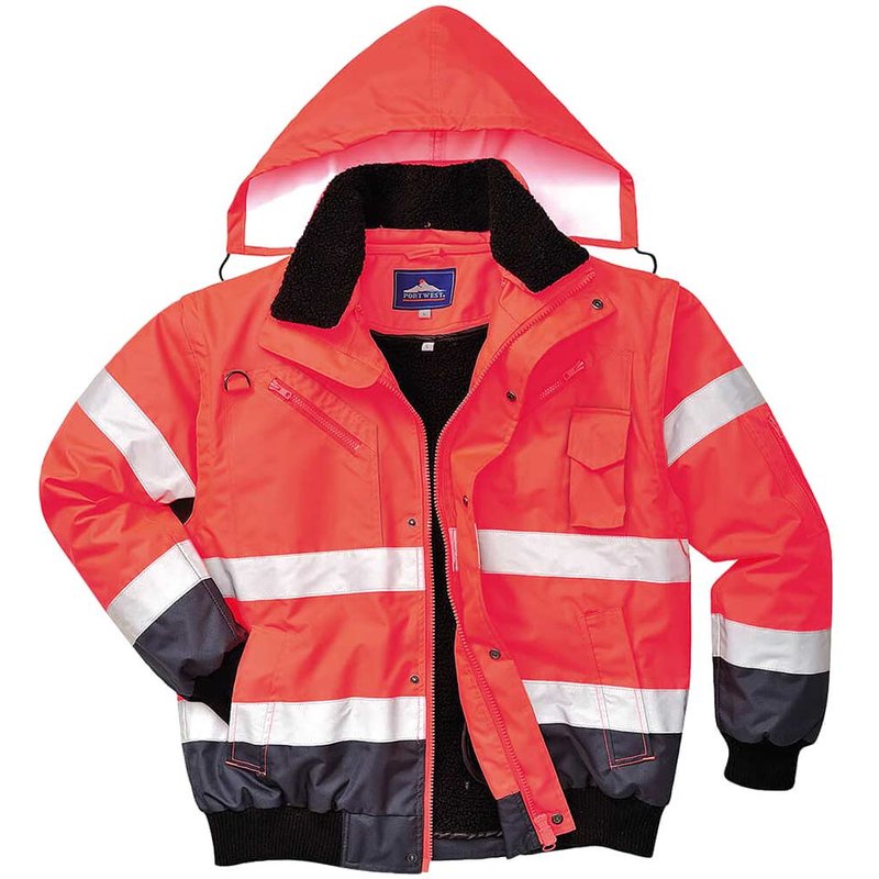 Oxford Weave 300D Class 3 Hi Vis Contrast BomberJacket Red / Navy 3XL
