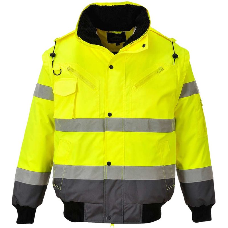 Oxford Weave 300D Class 3 Hi Vis Contrast BomberJacket Yellow / Grey XL