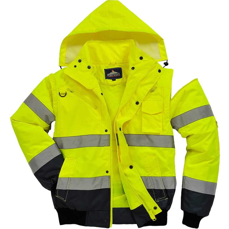 Oxford Weave 300D Class 3 Hi Vis Contrast BomberJacket Yellow / Navy M