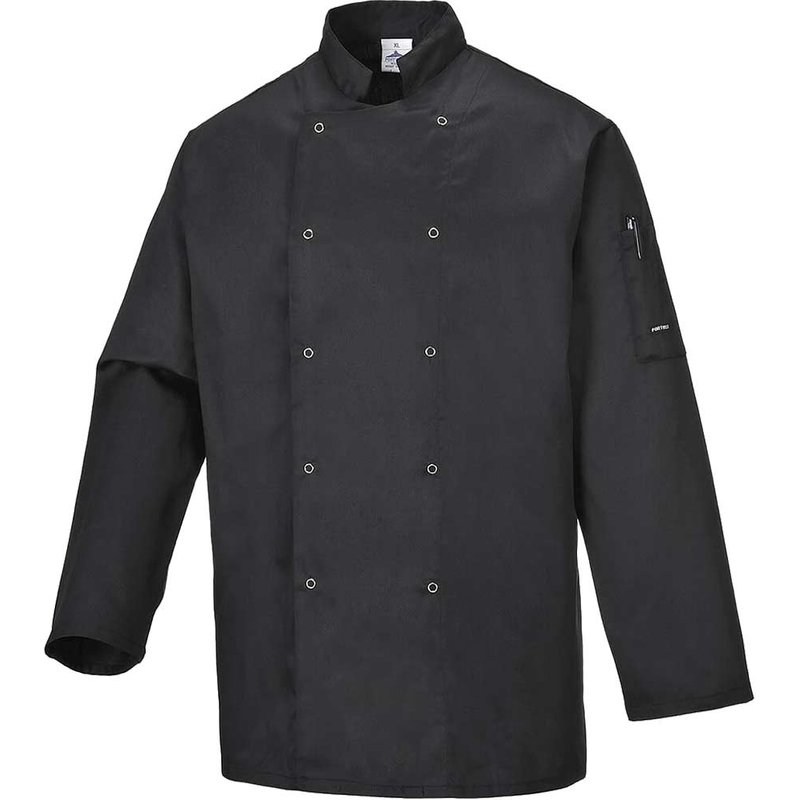 Portwest Suffolk Chefs Long Sleeve Jacket Black 2XL