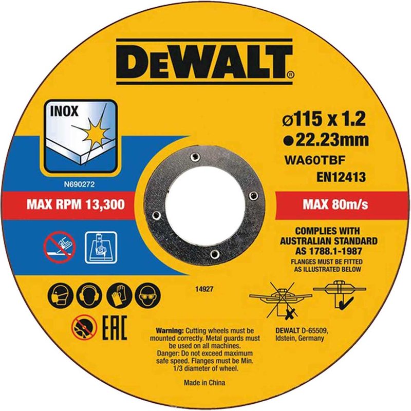 DEWALT Power Tools DT43921 Metal Cut Off Disc 115 x 1.2 x 22.23mm (Pack 10) DT43921-QZ