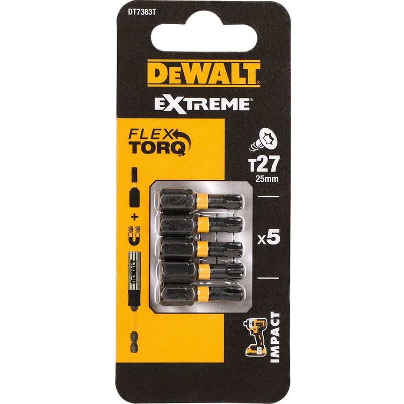 DEWALT Power Tools EXTREME FlexTORQ Bits T27 x 25mm (Pack 5) DT7383T-QZ