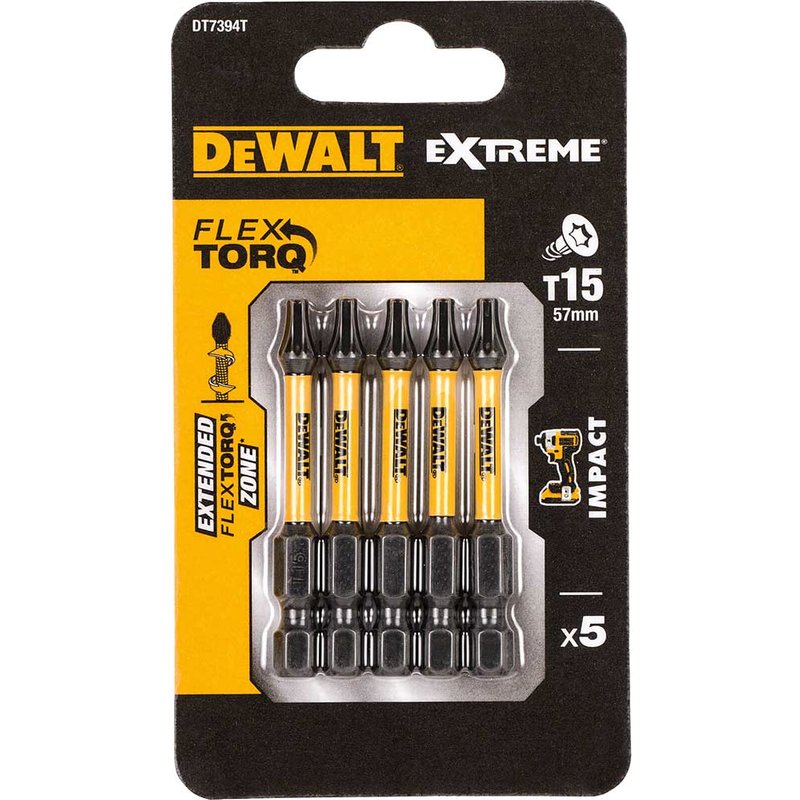 DEWALT Power Tools EXTREME FlexTORQ Bits T15 x 25mm (Pack 5) DT7380T-QZ