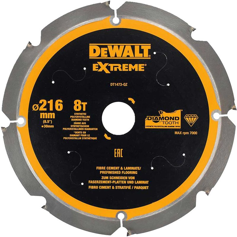 DEWALT Power Tools Extreme PCD Fibre Cement Saw Blade 216 x 30mm x 8T DT1473-QZ