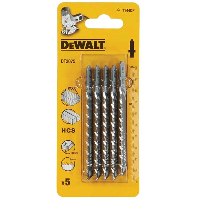 DEWALT Power Tools HCS Wood Jigsaw Blades Pack of 5 T144DP DT2075-QZ