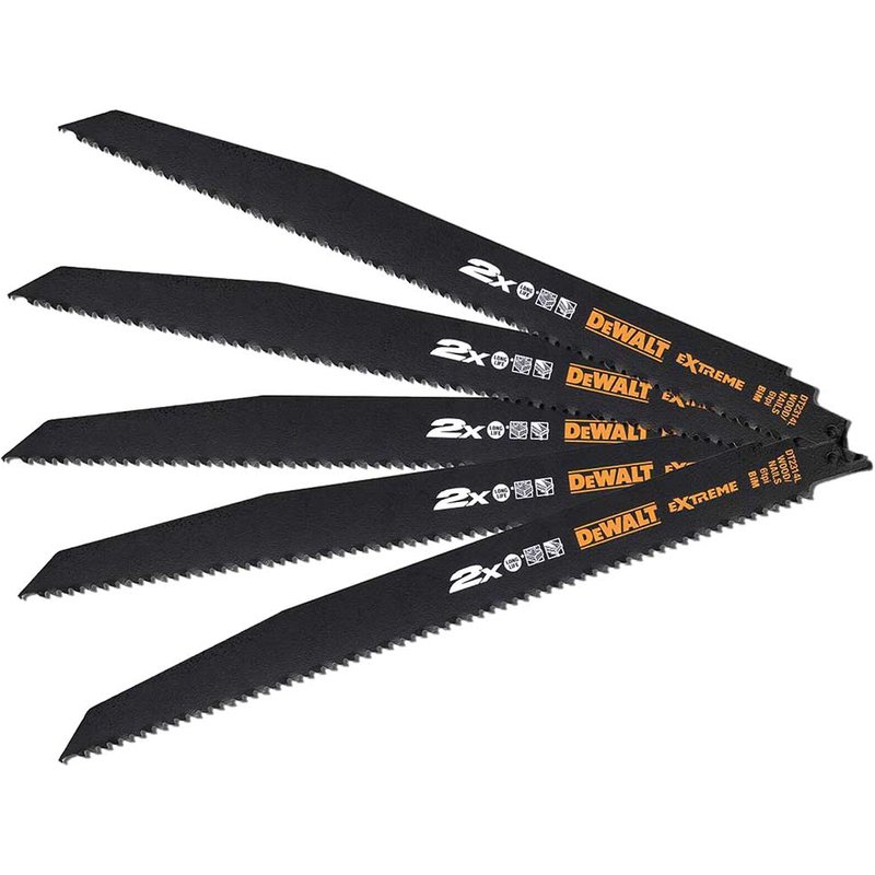 DEWALT Power Tools 2X Life Wood & Nail Reciprocating Blade 228mm x 6 TPI (Pack 5) DT2307L-QZ