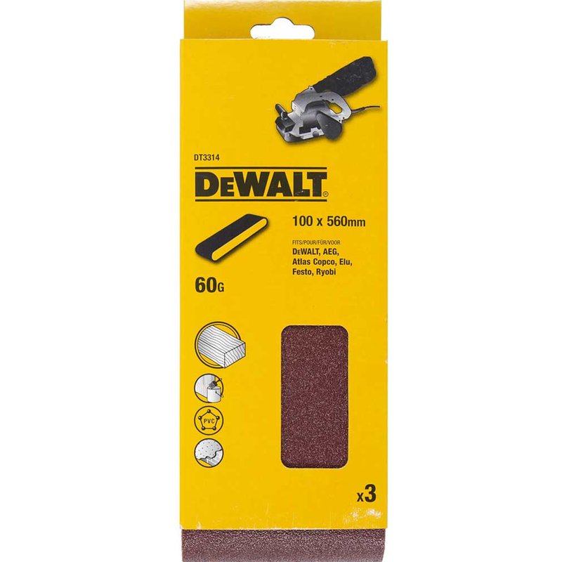 DEWALT Power Tools Sanding Belt 560 x 100mm 60G Pack of 3 DT3314-QZ