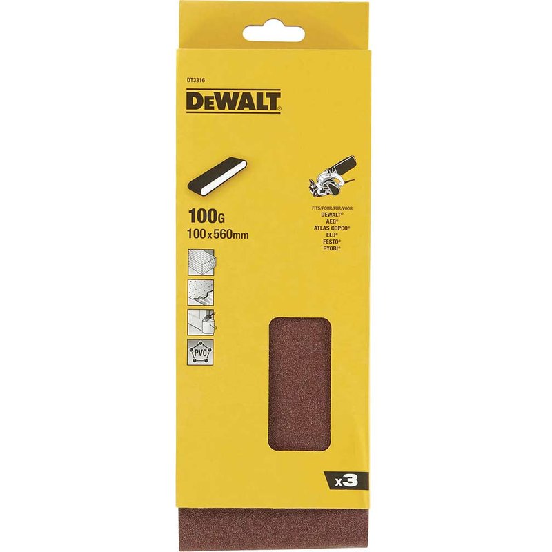 DEWALT Power Tools Sanding Belt 560 x 100mm 100G Pack of 3 DT3316-QZ