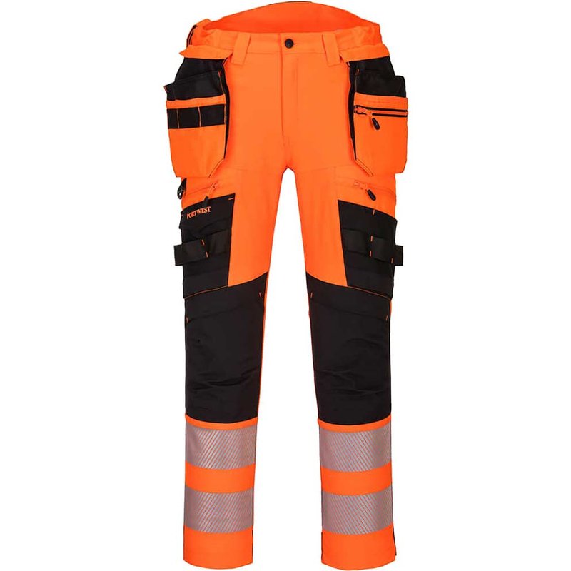 Portwest DX4 Hi Vis Detachable Holster Pocket Trousers Orange / Black 48" 31"