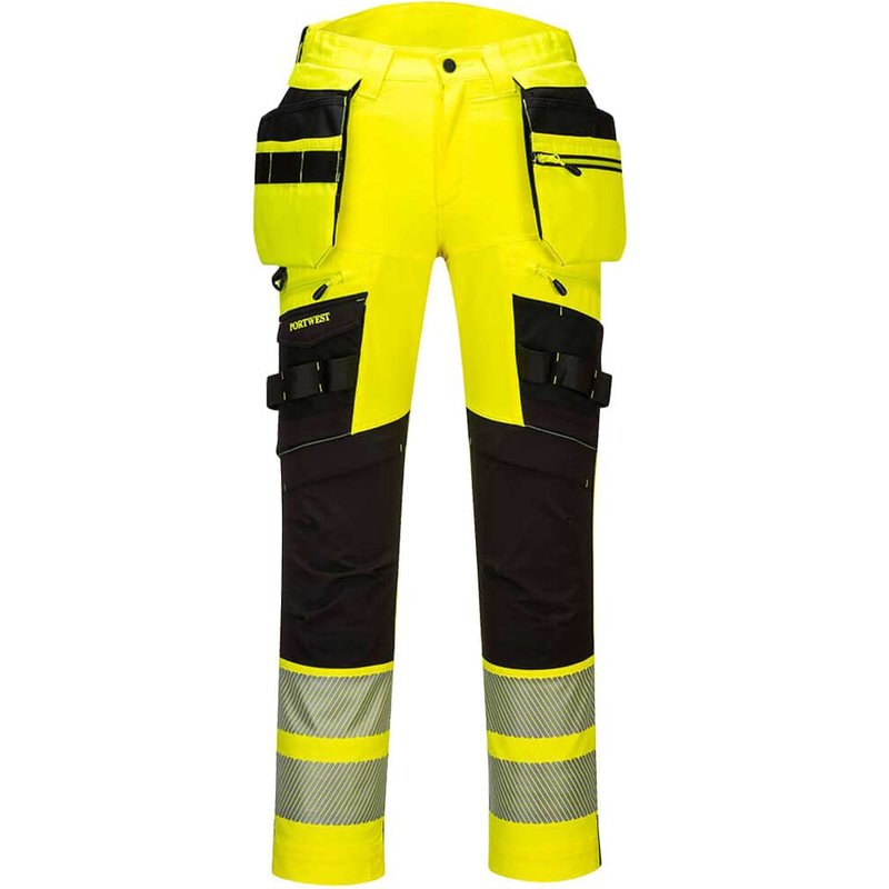 Portwest DX4 Hi Vis Detachable Holster Pocket Trousers Yellow / Black 32" 31"