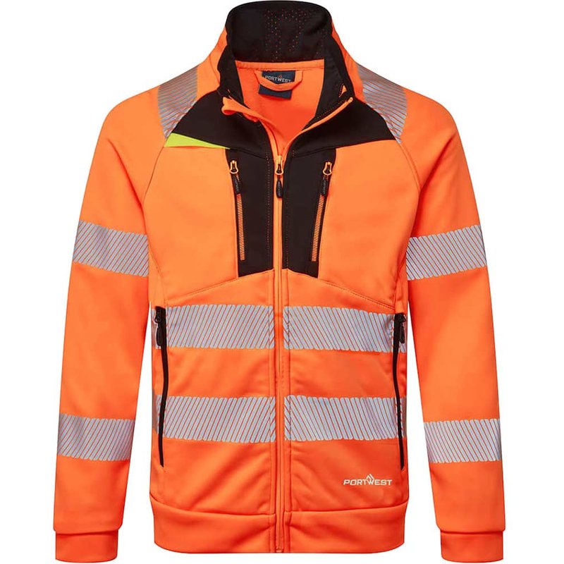 Portwest DX4 Hi Vis Funnel Neck Zipped Sweatshirt Orange / Black S