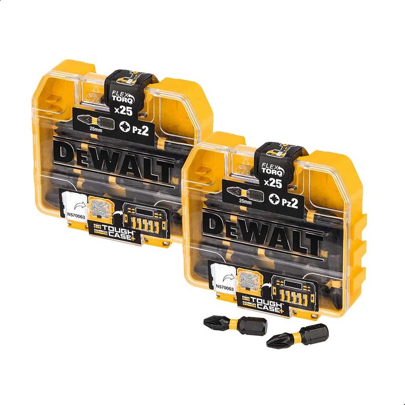 DeWalt 50 Piece Tough Case Torsion Flex Torq Pozi Screwdriver Bit Set PZ2 25mm Pack of 50