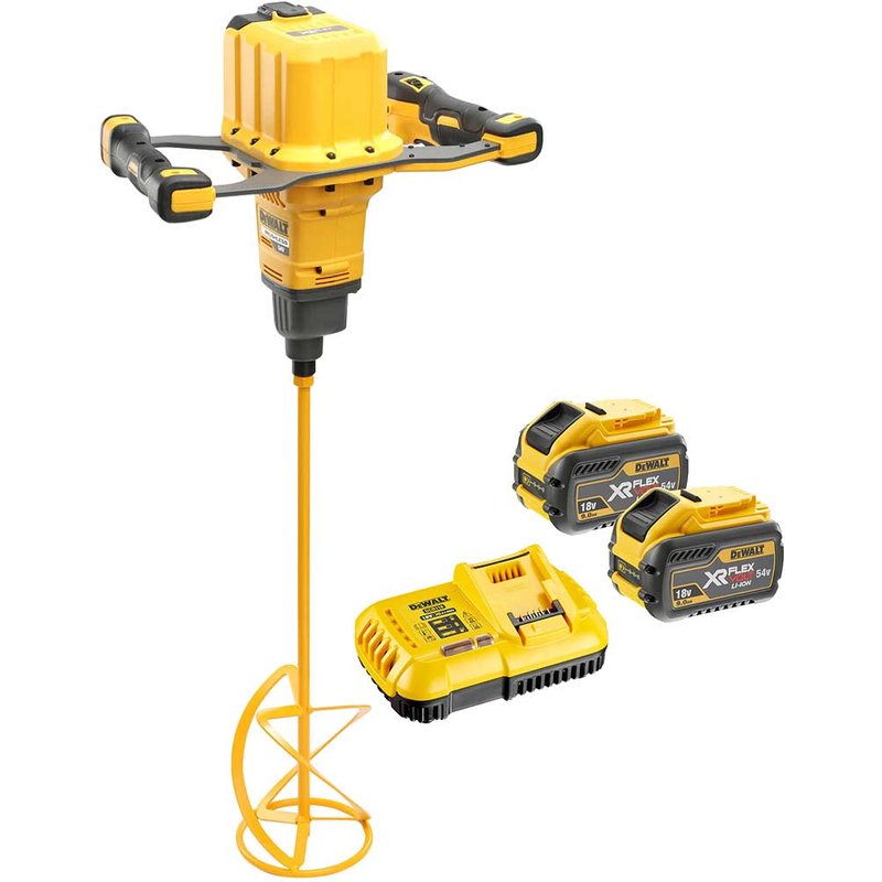 DeWalt DCD240 54v XR Cordless Brushless FLEXVOLT Paddle Mixer 2 x 9ah Li-ion Battery Charger No Case