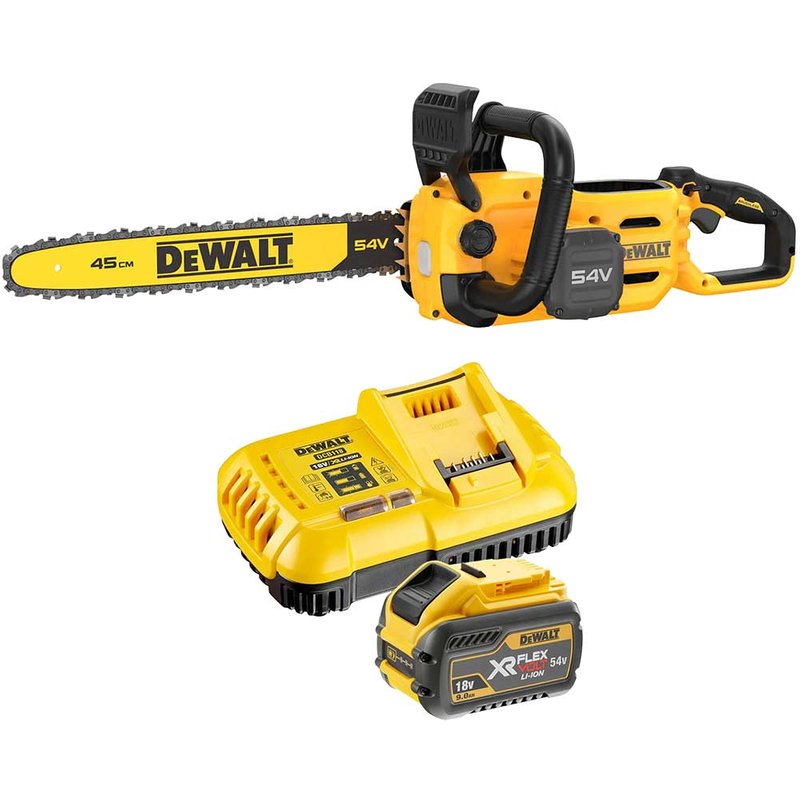 DeWalt DCMCS574 54v XR Cordless FLEXVOLT High Powered Chainsaw 450mm 1 x 9ah Li-ion Battery Charger
