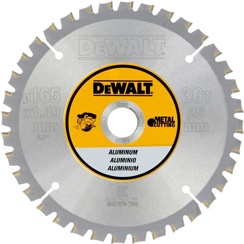 DeWalt Aluminum Cutting Circular Saw Blade 165mm 36T 20mm