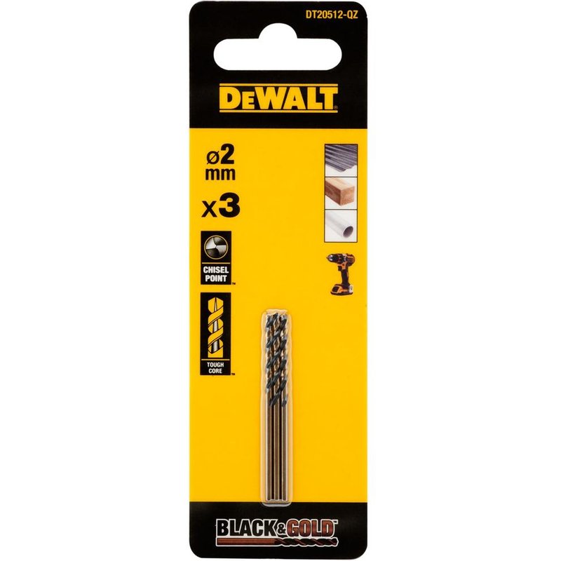 DEWALT Power Tools BLACK&GOLD HSS Drill Bits (3) 2.0mm DT20512-QZ