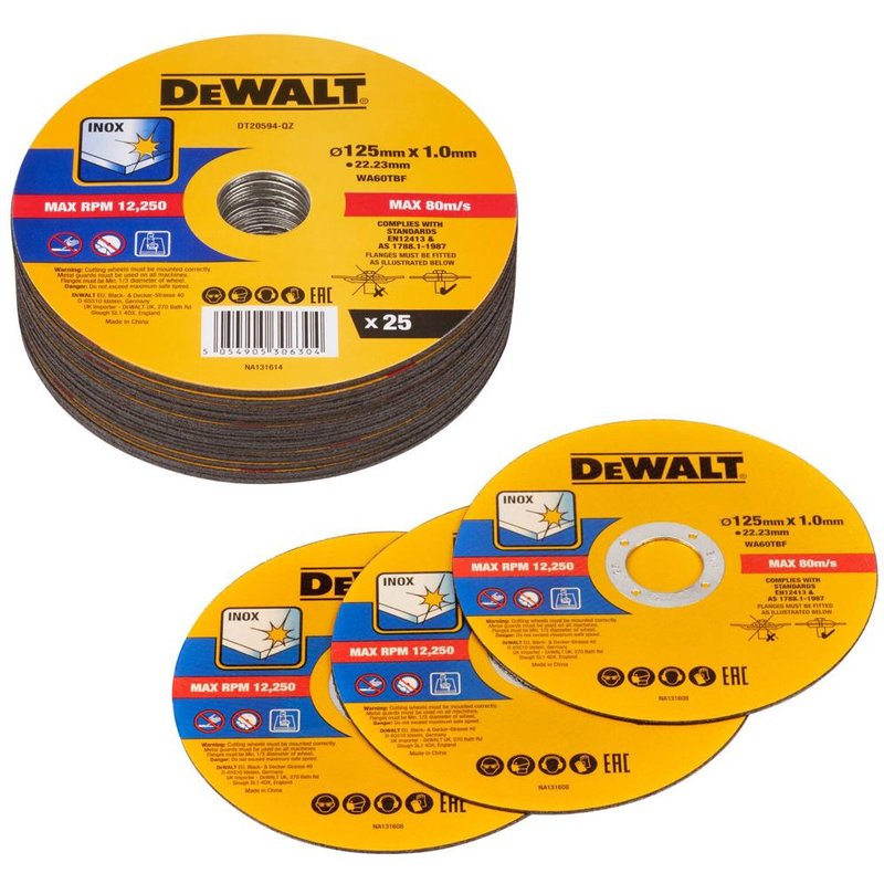 Dewalt 125mm Metal Bonded Thin Cutting Discs Pack of 25 DT20594-QZ 125mm