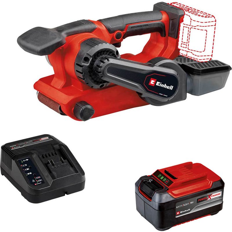 Einhell Professional TP-BS 18/457 BL 18v Cordless Brushless Belt Sander 75mm 1 x 5.2ah Plus Li-ion Battery Charger No Case