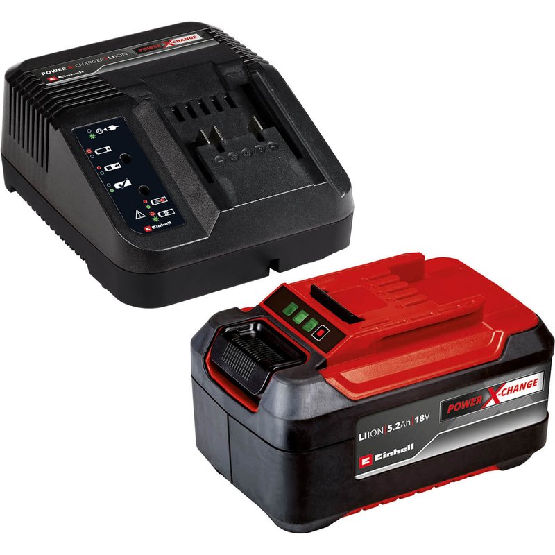 Einhell Genuine PXC 18v Cordless Slim Plus Li-ion Battery 5.2ah and Charger 5.2ah