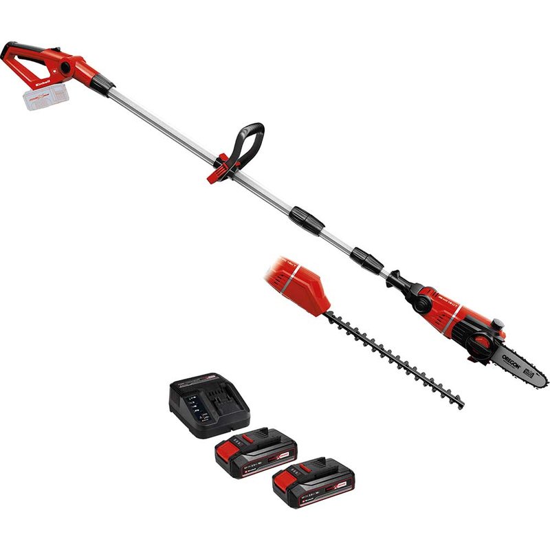 Einhell GE-HC 18 Li T 18v Cordless Telescopic Pole Pruner and Hedge Trimmer 2 x 2.5ah Li-ion Battery Charger